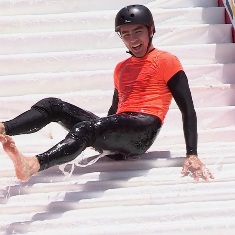 man slipping on stairs